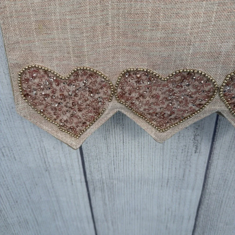 Cupcakes and Cashmere Table Runner Valentine's Pink Gold Metallic Beaded Hearts